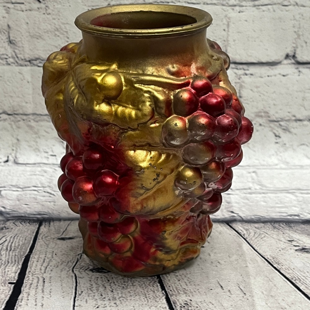 Vintage Goofus Grape Vine Vase Gold Red Decor Embossed Unique Home Decor